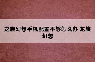 龙族幻想手机配置不够怎么办 龙族幻想